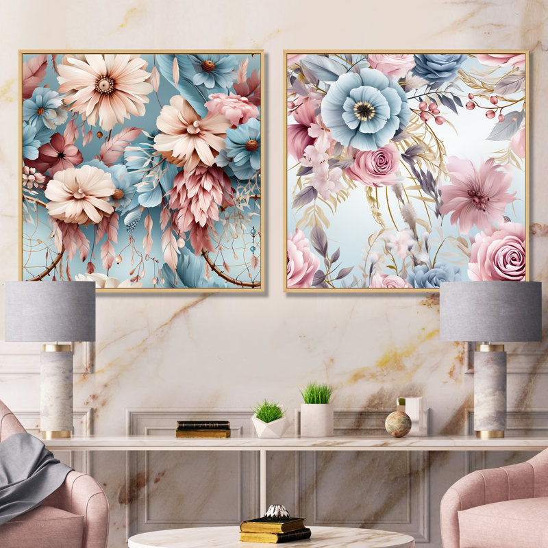 Thalie - Floral Canvas Prints Set Of 2, Brown Framed, 16" H x 33" W x 1" D