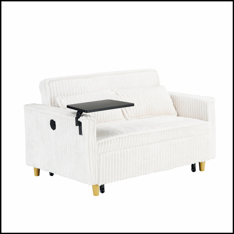 Canapé polyvalent avec plateau mobile et ports USB pour plus de confort et de productivité, Beige