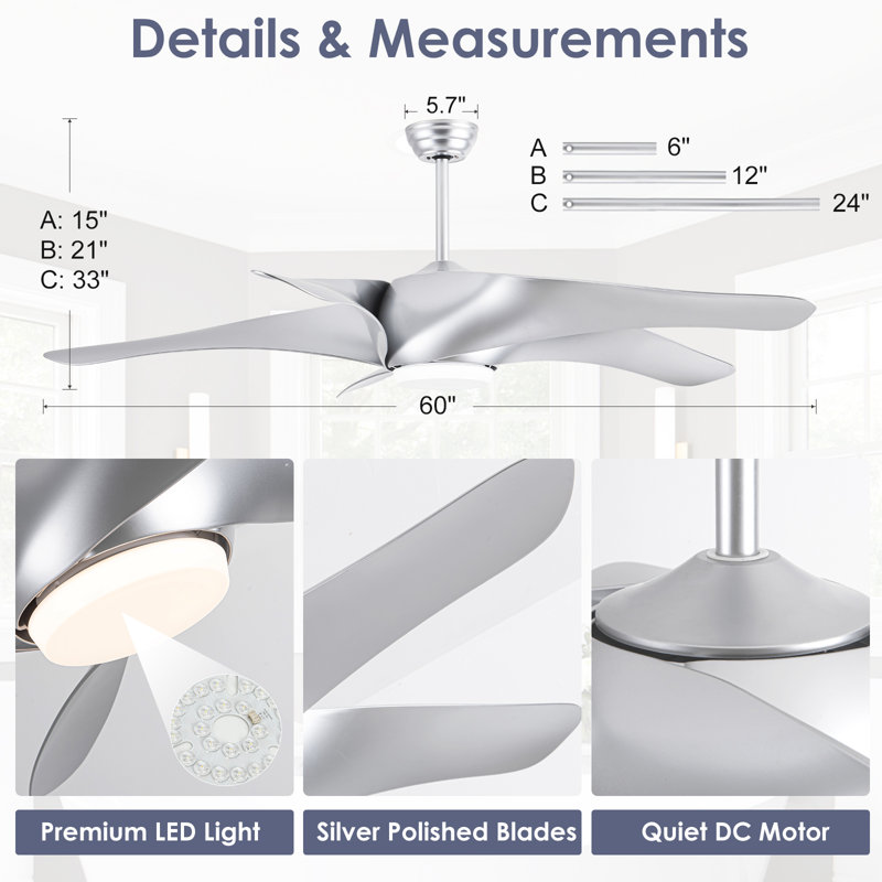 60" Ceiling Fan With Lights And Remote Control Standard Ceiling Fan With Light Kit Included