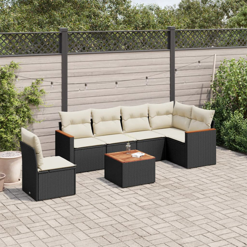 Ensemble de canapé de patio 5 pièces avec coussins en rotin noir pour l'extérieur