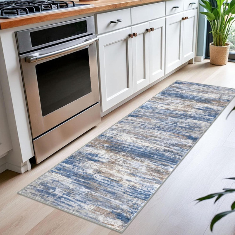 Modern Abstract Runner Rugs  Rust Machine Washable Area Rug For Bedroom Non-Slip Living Room Rug, Faux Wool Soft Low Pile Office Carpet For Dining Room, Bedroom, Kitchen Bathroom