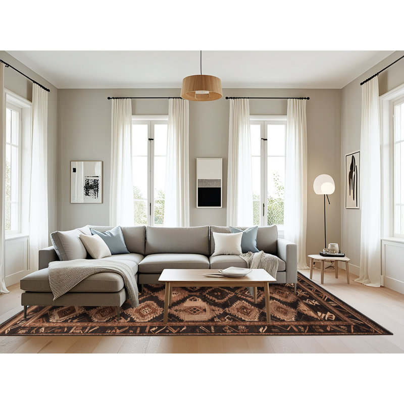 Machine Washable Persian Black Area Rug, Rectangle 6' x 9'