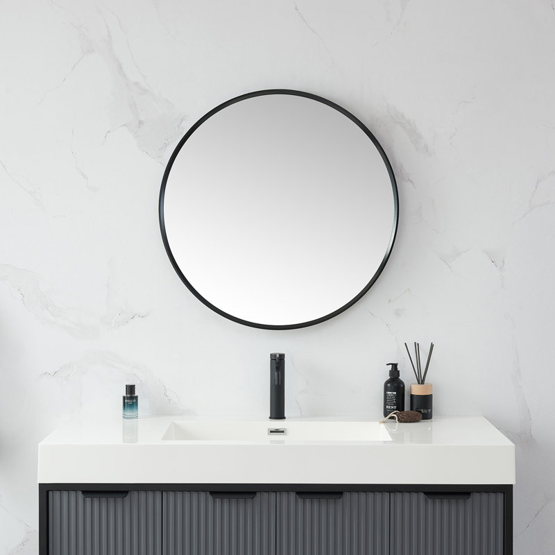 Miroir mural Kaliea, 28 po x 28 po, Noir brossé