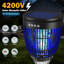 Zapper d'extérieur à énergie solaire 3 en 1 avec lumière de flamme et projecteur de jardin RVB, IP65 imperméable pour le patio, la cour et le camping