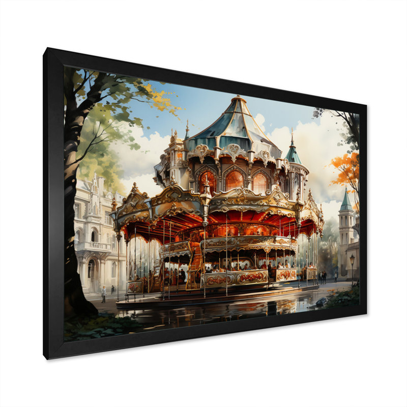 Carousel Whimsical Delight IV, reproduction d'art sur toile, Cadre photo noir, H 12 po x l 20 po x P 1 po