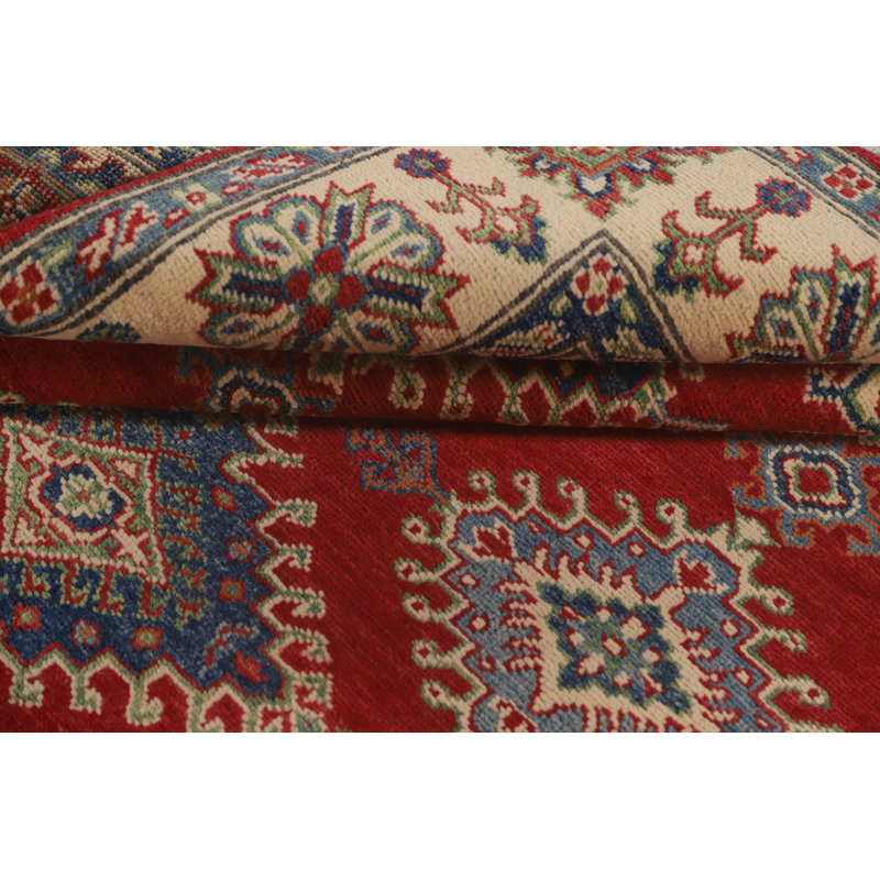 Tapis oriental géométrique rouge Kazak 5