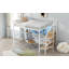 Lit mezzanine double en métal avec bureau, escalier de rangement, petite armoire et lumière DEL, blanc