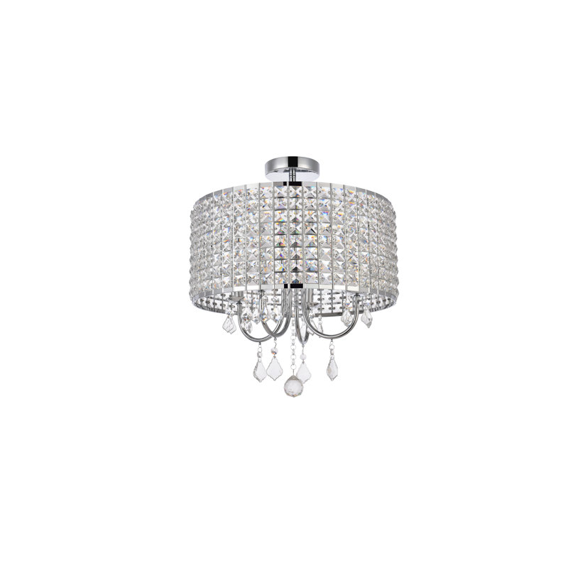 Dusin Semi Flush Mount, Chrome, Chrome/Clear, 19" H x 17" W x 17" D