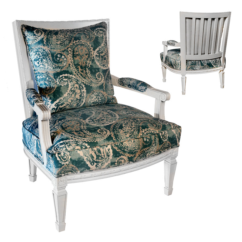Fauteuil de 35 po de large Solim, Polyester vert / bleu, Blanc