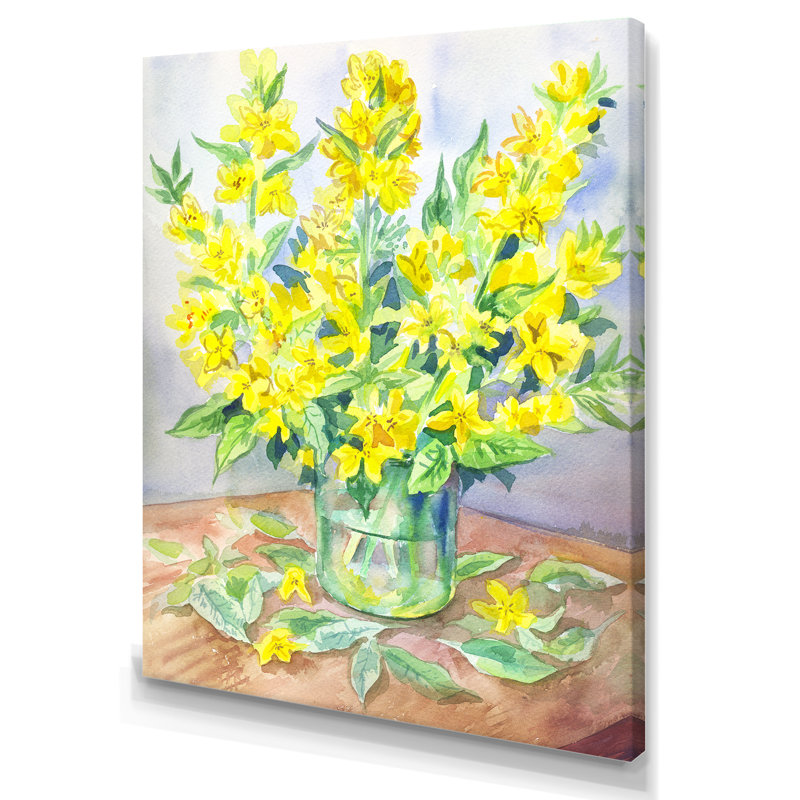 Fleurs de verveine jaunes en fleurs - Peinture sur toile, H 32 po x l 16 po x P 1 po, Toile tendue