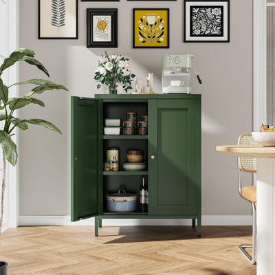 Petite armoire de rangement pour salle de bain H 31,5 po, armoire de plancher en métal vert avec portes et armoire courte