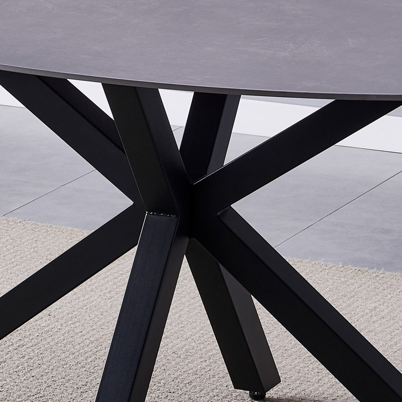 Oval Stone Top Metal Base Dining Table, Grey