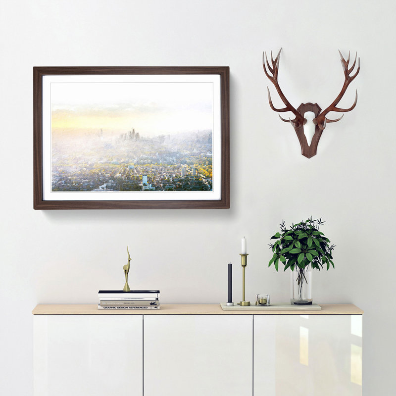 London Skyline in the Summer - Picture Frame Painting Print, 36cm H x 48cm W x 2cm D, Walnut Framed