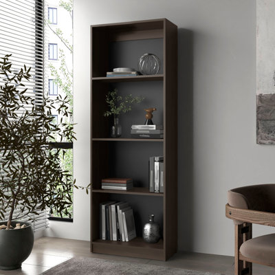 Stained Walnut Bookcase With 4 For Organizing Sports Equipment Open Storage And Shelves, Ideal Primary Space Organization