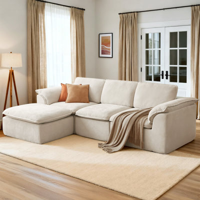 112" Boneless Sectional  Cloud Couch 4 Seat L Shaped Sofa With Moveable Ottoman &Ergonomic Headrest Support Chenille Cloud Sofa For Living Room,No Assembly Required