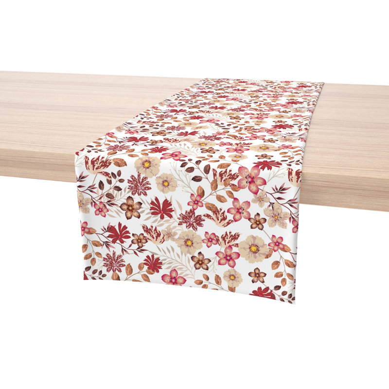 Rectangular Floral Cotton Twill Table Runner, 108" L x 16" W