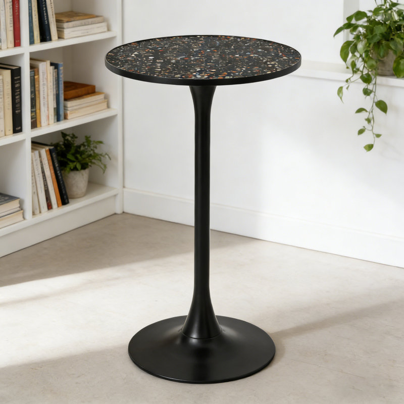41.7" H Black Terrazzo Dining Table With Metal Pedestal Base