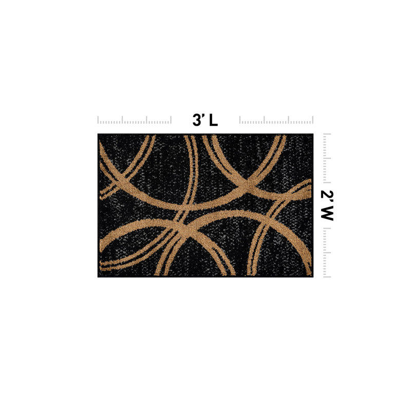 Arnaldur Geometric Black/Gray/White Area Rug, Rectangle 2' x 3', Camel