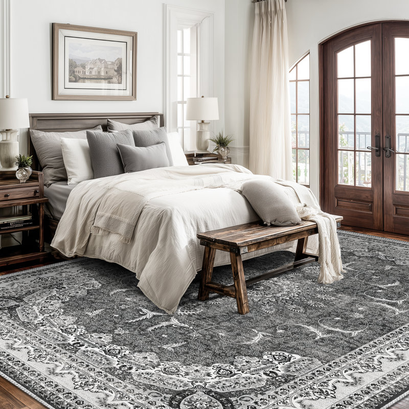 Oriental Floral Medallion Performance Machine Washable Non Slip Area Rug, Rectangle 8' x 10'
