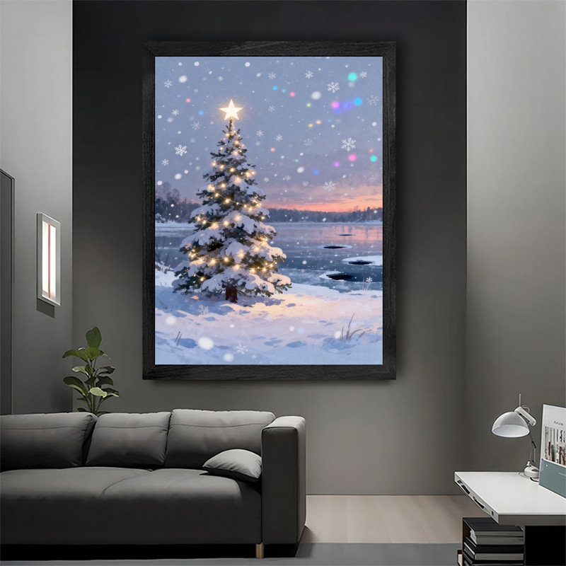 Art mural arbre de Noël noir encadré noir - décorations festives enneigées, H 17 po x l 13 po
