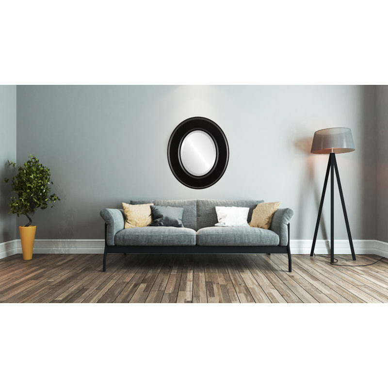 Miroir décoratif ovale encadré Woodley, H 23 po x l 19 po, Noir mat