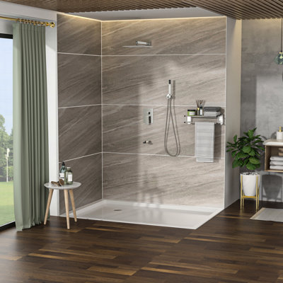 Shower System With Waterfall Tub Spout - 10 Inch Wall Mounted Square In Brushed Nickel, 3 Function, Rain Shower, Handheld, Machinery Kit 10" Nickel Spout, Rainfall Handheld Component