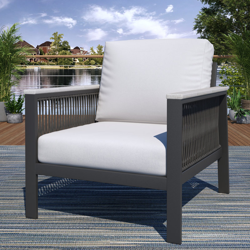 Chaise de patio avec coussins Sunbrella® Townsend, Tissu blanc Sunbrella®
