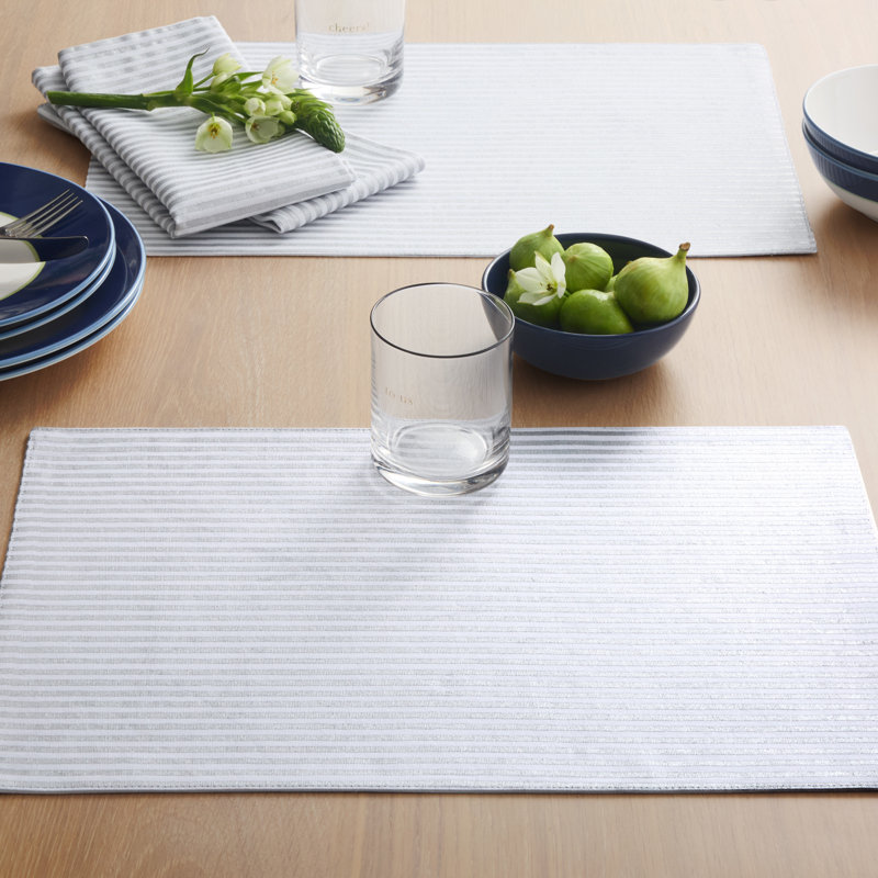 Kate Spade New York Hand Painted Shirting Stripe Placemat Set 13â€x19â€, Silver/White
