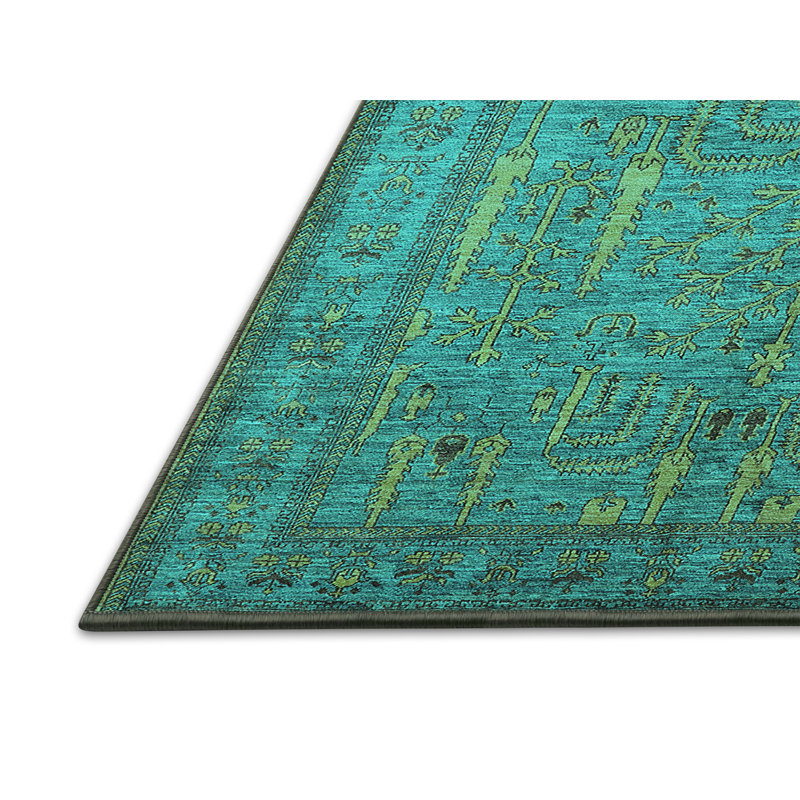 Tapis marocain tissé à la machine en turquoise / brun clair, Rectangle 5 pi x 8 pi