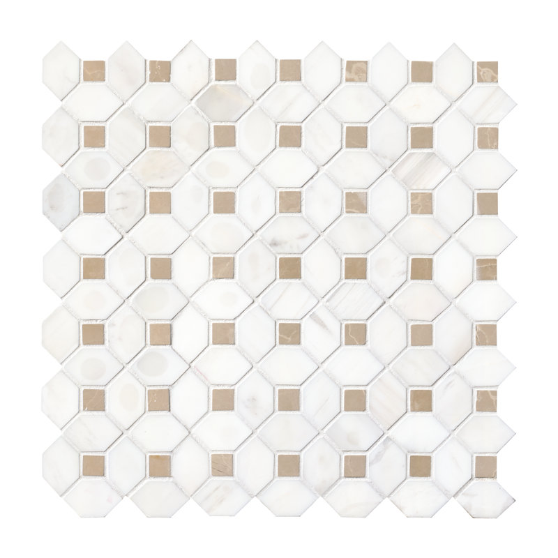Calabria Frost Gold Geometric 13 in. x 13 in. Polished Marble Mosaic Floor and Wall Tile, Calabria Frost Gold