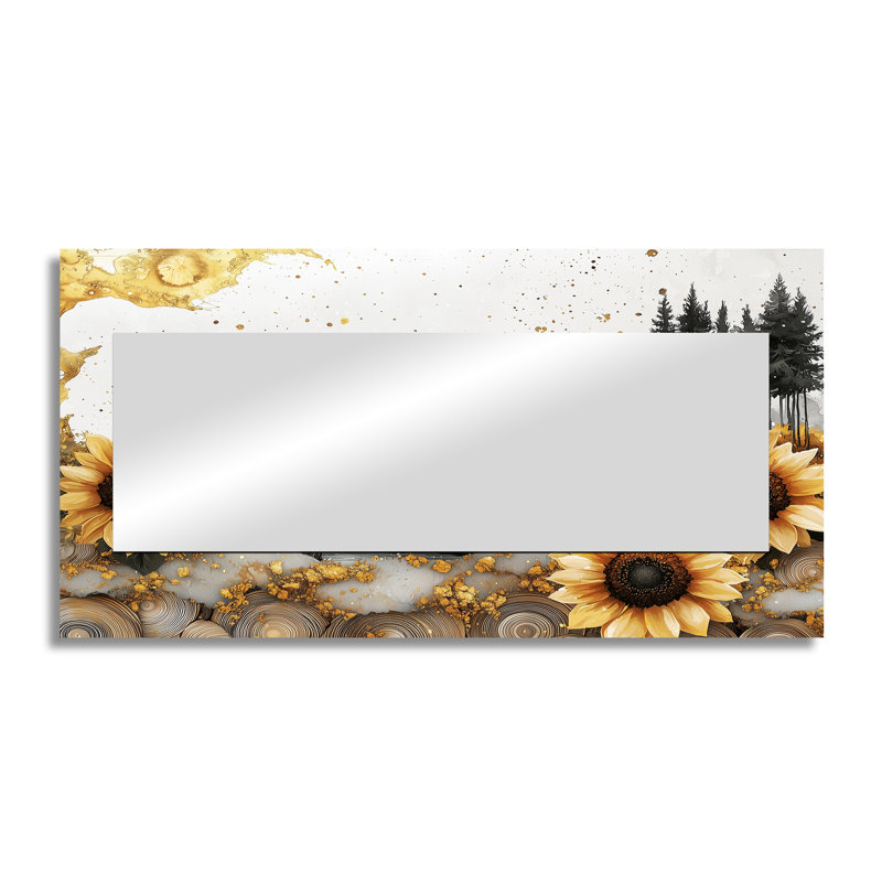 Sunflower Field In A Crystal Winter Scene I - Sunflowers Wall Mirror Art - Printed On Metal, 28" x 55"