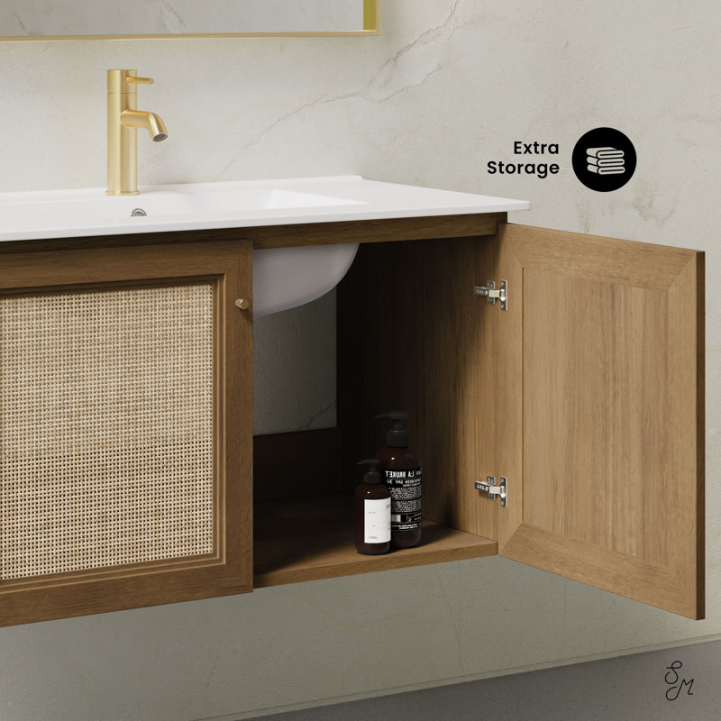 Meuble-lavabo mural classe 36 en chêne brun avec comptoir à un trou Classe, Trou simple