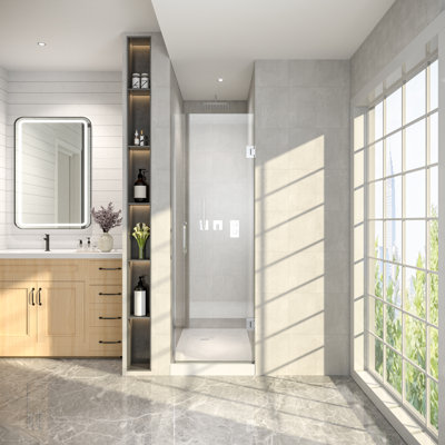 24" Wide X 72" High Pivot Frameless Double-hinged Shower Door With Clear Glass