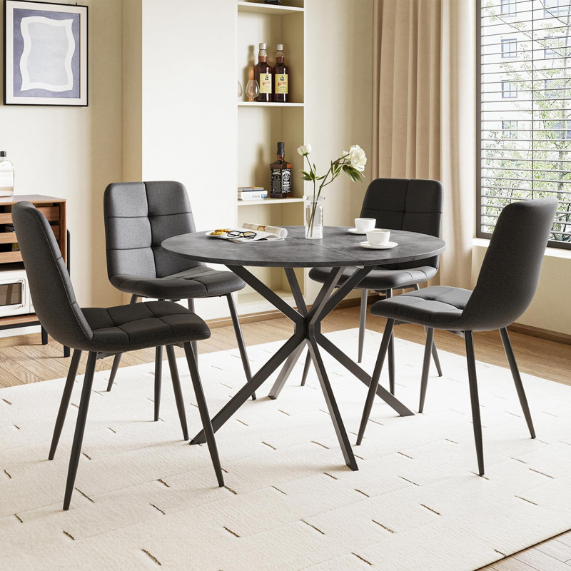 Dining Table And Chairs Set Of 4, Folding Round Dining Table With 4 Chairs For Dining Room,Kitchen,Living Room, Black, Grey