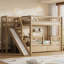 Lit superposé simple au-dessus de simple avec escalier de rangement, glissière et tiroirs, finition noyer pour un gain de place et de plaisir-517373035