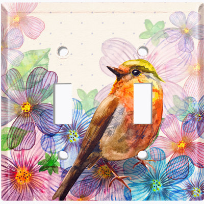 Colorful Flower Bird Paint Polka Dot Pink Landscape & Nature 2 - Gang Toggle Light Switch Standard Wall Plate