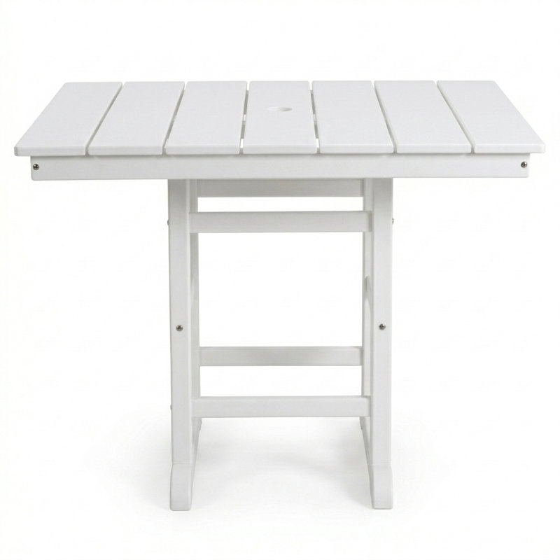 Table de salle à manger blanche en PEHD toutes saisons idéale pour l'extérieur, le patio