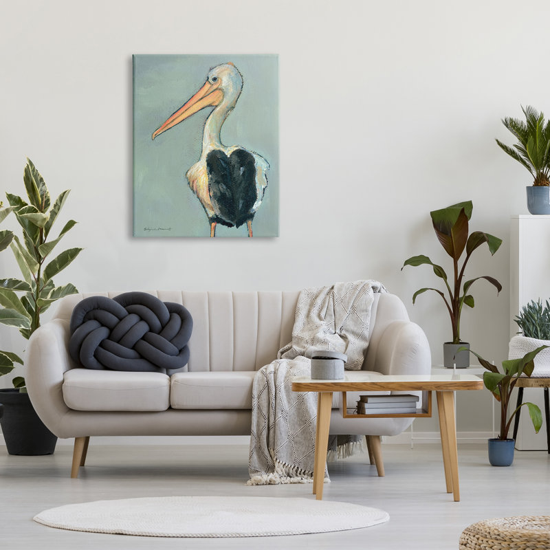 Pélican, faune, peinture sur toile tendue, H 40 po x l 30 po x P 1,5 po
