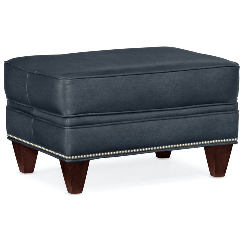 Reddish Ottoman, Pewter, Mahogany, Anilina Hunter Genuine Leather