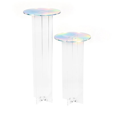 Set of 2 Clear Acrylic Plant Stand Set Column Flower Stands with Iridescent Round Tops