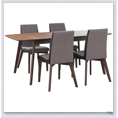 Lana Natural Walnut 5-Piece Dining Set with Upholstered Chairs, Combining Mid-Century Modern Design and Durability