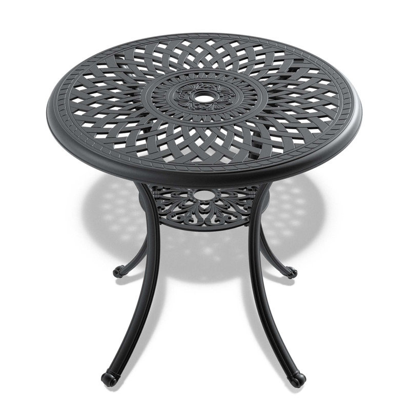 Table de salle à manger 30,71 pouces en fonte d'aluminium avec cadre et trou pour parasol