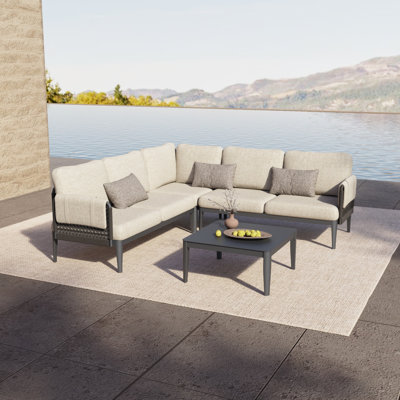 Ensemble de conversation modulaire en aluminium tissé à la corde 4 pièces avec conversation et table basse