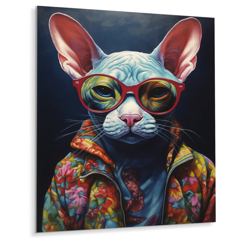 Décoration murale en métal Cool Cat avec lunettes de soleil II, H 32 po x l 16 po x P 1 po