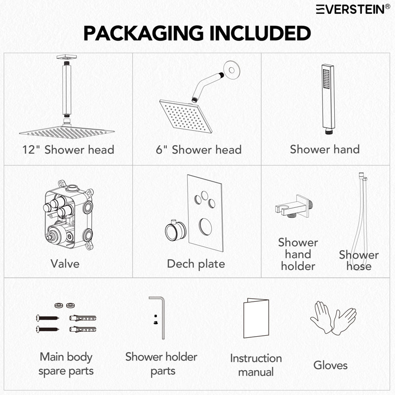 Thermostatic Dual Showerheads System, 12" High-Pressure Rainfall Shower Faucet with Handheld Shower, Brushed Gold