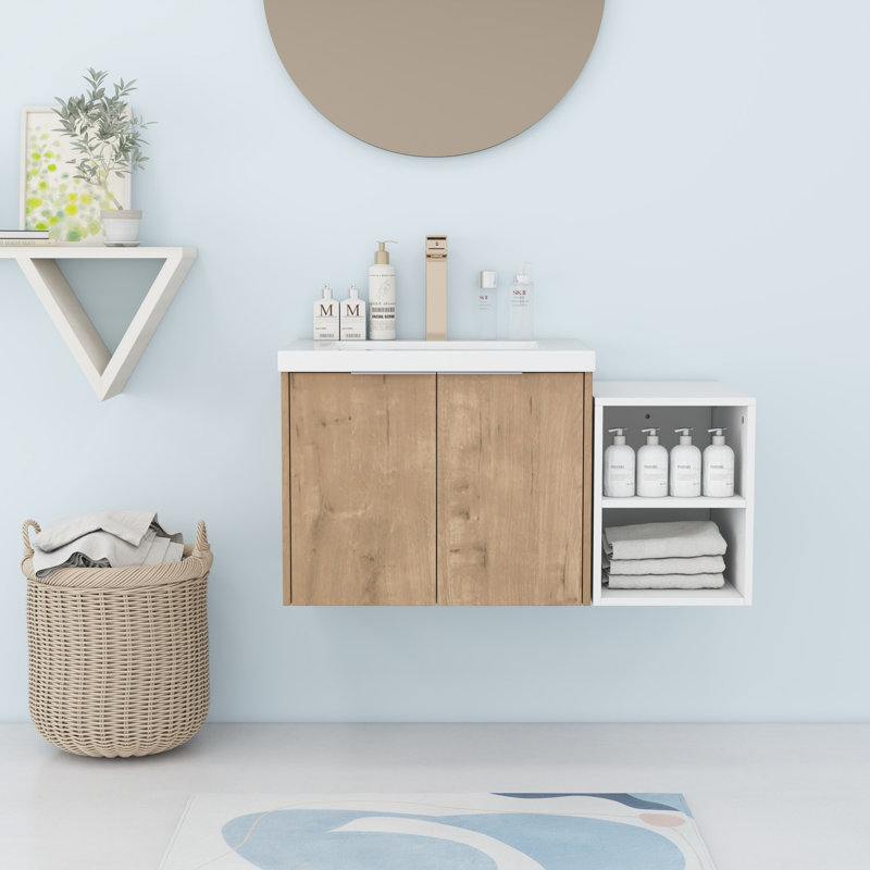 Wall Mounted Bathroom Vanity Set, Imitative Oak