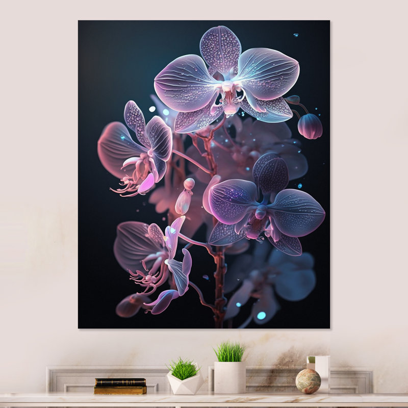 «Blooming Orchid in Fluorescent Mauve and Blue I», reproduction sur toile, H 32 po x l 24 po x P 1 po, Toile tendue