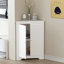 Armoire d'angle blanche avec tablette réglable et 2 portes - autoportante pour la salle de bain, la cuisine, le salon et les tablettes de rangement élégantes pour une idée d'organisation attrayante