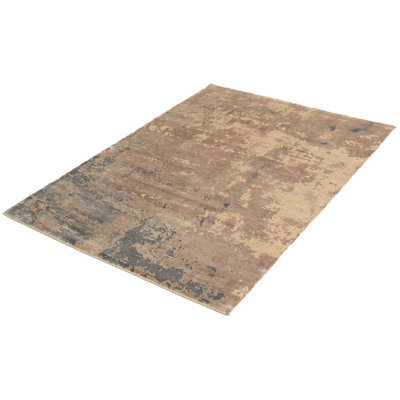 Tapis unique en viscose noué à la main gris des années 2010 5 pi 3 po x 7 pi 7 po Suazo