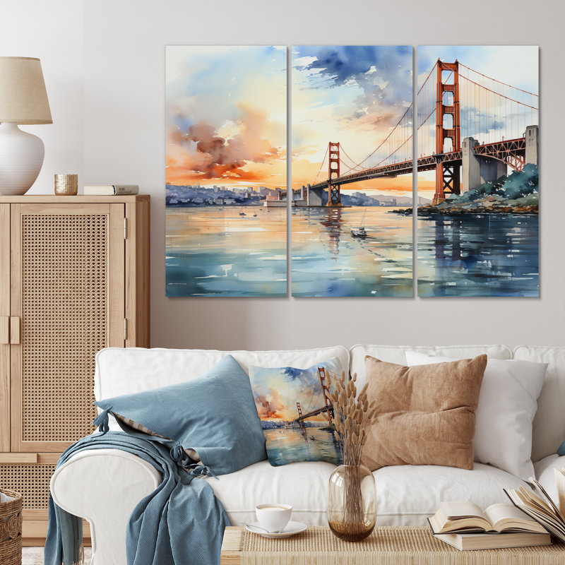 «Orange Bridge Golden Gateway IV» sur toile, reproduction de 3 pièces, H 40 po x l 60 po x P 1 po